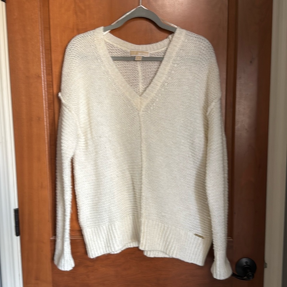 Cream colored Michael Kors sweater, acrylic, nylon and wool, machine wash cold